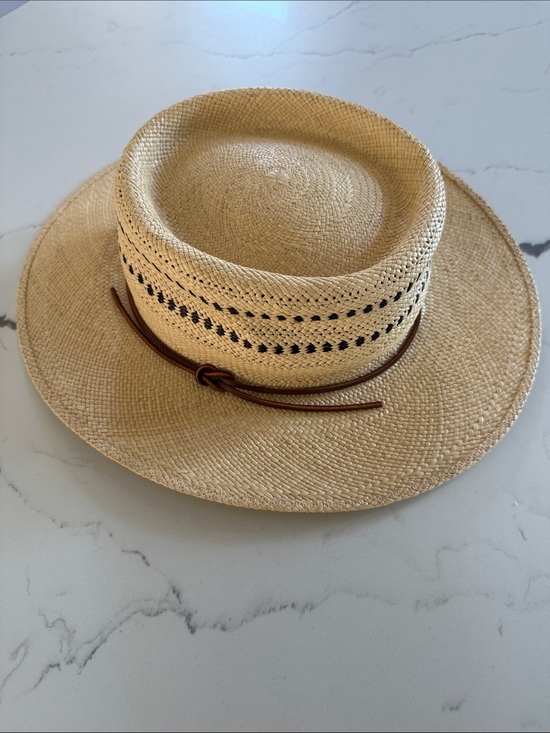 rag & bone Accessories - rag & bone Cora Panama Natural Straw Wide-Brim Hat with Brown Leather Band
